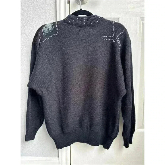 Vintage 80s Ms Organically Grown Acrylic Pullover Black Patch Work Sweater - Picture 6 of 7